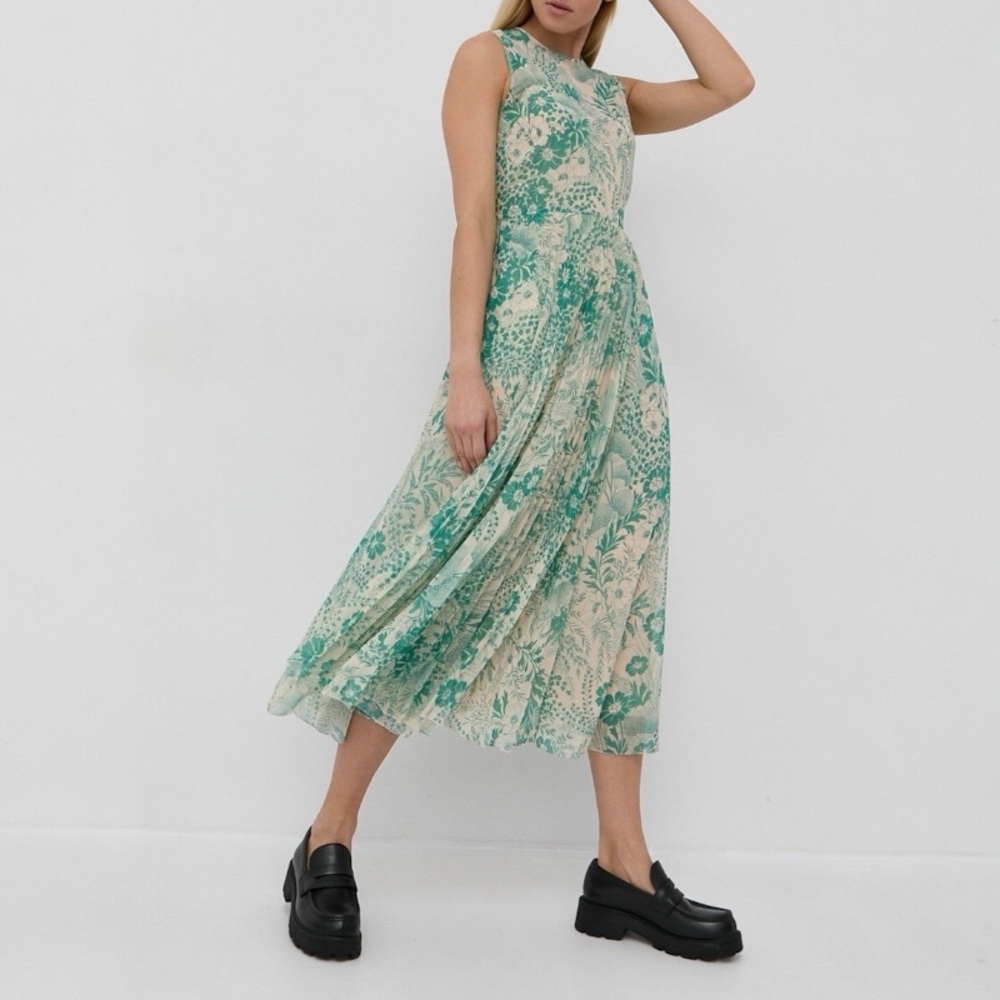 US 2/4 RED Valentino floral-print pleated midi dress NWT